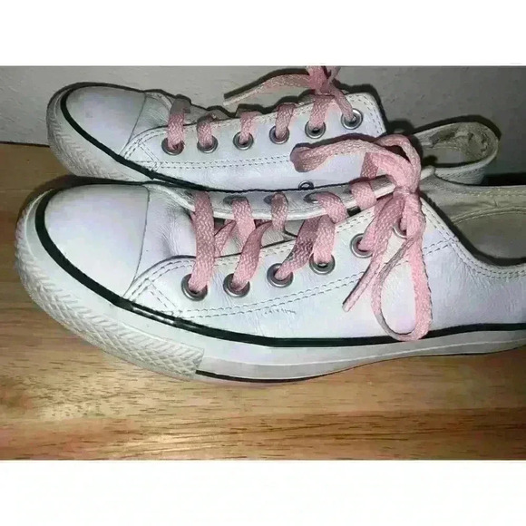 Converse All Start White Leather Lop Tops‎ with Pink Laces Mens sz 5 Womens sz 7 - Picture 6 of 12